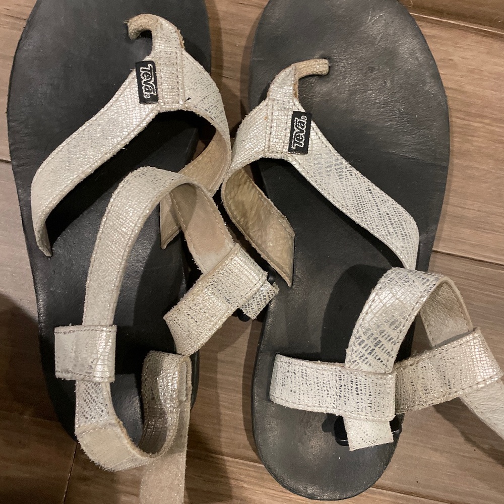 teva sandals silver